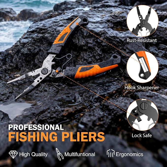 PLUSINNO Fishing Backpack with Fishing Gear Fishing Net, Waterproof Tackle Backpack with Rod Holders, Tackle Box, Lures, Tools, Pliers & Accessories, Fish Gifts for Men