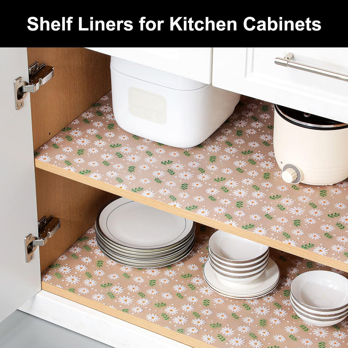 Cooyes Shelf Liner – Premium Non-Adhesive Cabinet & Drawer Liner for Kitchen – Waterproof Shelf Paper with Modern Pattern – Durable EVA Cabinet Mat – Easy to Cut
