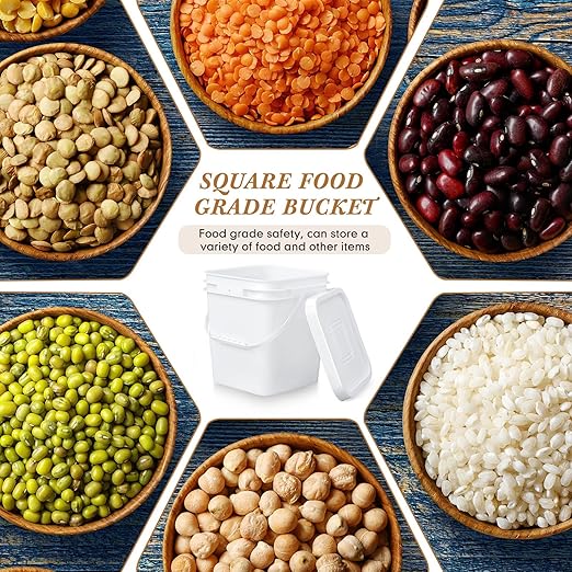 Mumufy 10 Pcs 3.5 Gallon Square Food Grade Bucket with Lid Plastic Pail with Handle and Lid Square Buckets for Storing Dry Food Charcoal Camping Fishing(White)