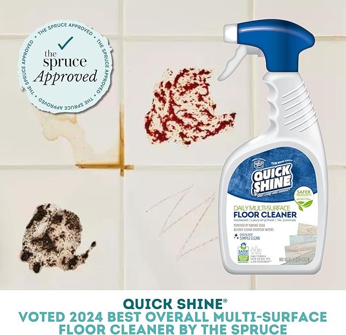Quick Shine Multi Surface Floor Cleaner 27oz, 2Pk | Ready to Use-Streak Free- No Rinse | Use on Hardwood, Laminate, Luxury Vinyl Plank & Stone | Use in Spray Mops & Vac Mops | Safer Choice Cleaner