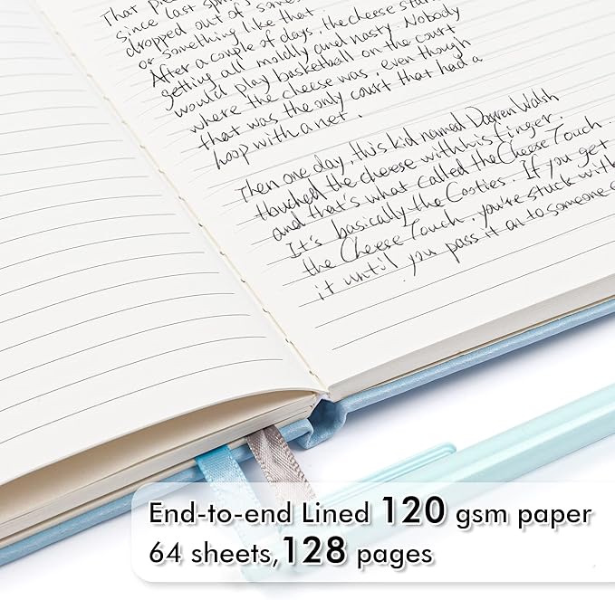 feela 12 Pack Notebooks Journals Bulk, Hardcover Notebook Classic Ruled Lined Journals with Pen Holder for Women Girls School Business Supplies, with 12 Black Pens, 120 GSM, 5.1”x8.3”, A5, Light Blue