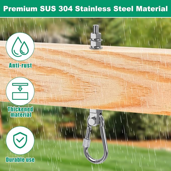 SELEWARE 4Pcs Heavy Duty Swing Hangers, 1500LB Capacity Stainless Steel Swing Set Hooks for Wood/Steel Beam, 5" x M2/5" Porch Swing Hardware for Playground Swing Hammock Chair Yoga Silk Punching Bag