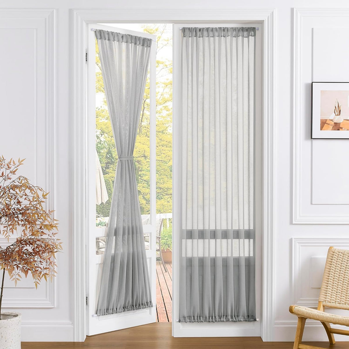 Tollpiz Sheer Curtains Closet Linen Textured Curtain Sheers Doorway Light Filtering Voile Patio Glass Door Rod Pocket Curtains French Door, 54 x 80 inches Long, Silver Grey, Set of 1 Panel