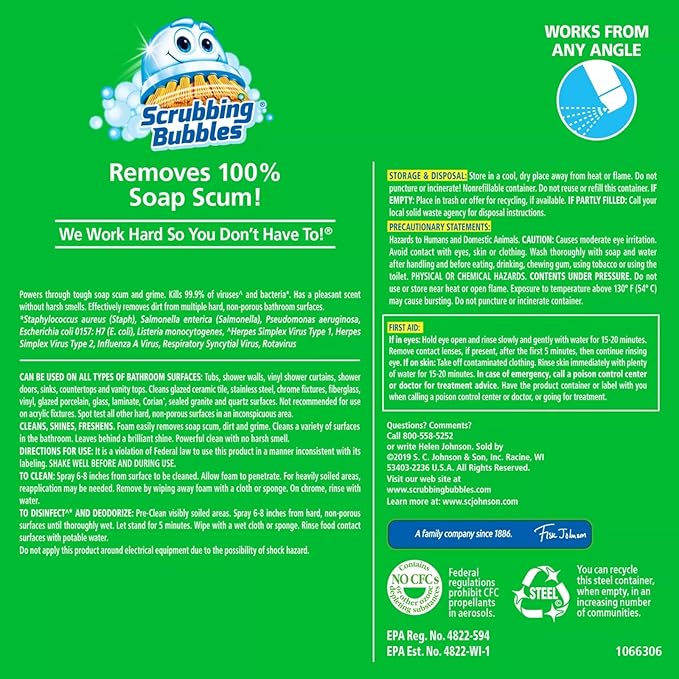 Scrubbing Multi Surface Bathroom Cleaner, Rainshower Scent, Grime Fighter, 25 Fl Oz (Pack of 2) Bundled with Magic Eraser Extra Durable Scrubber Sponge
