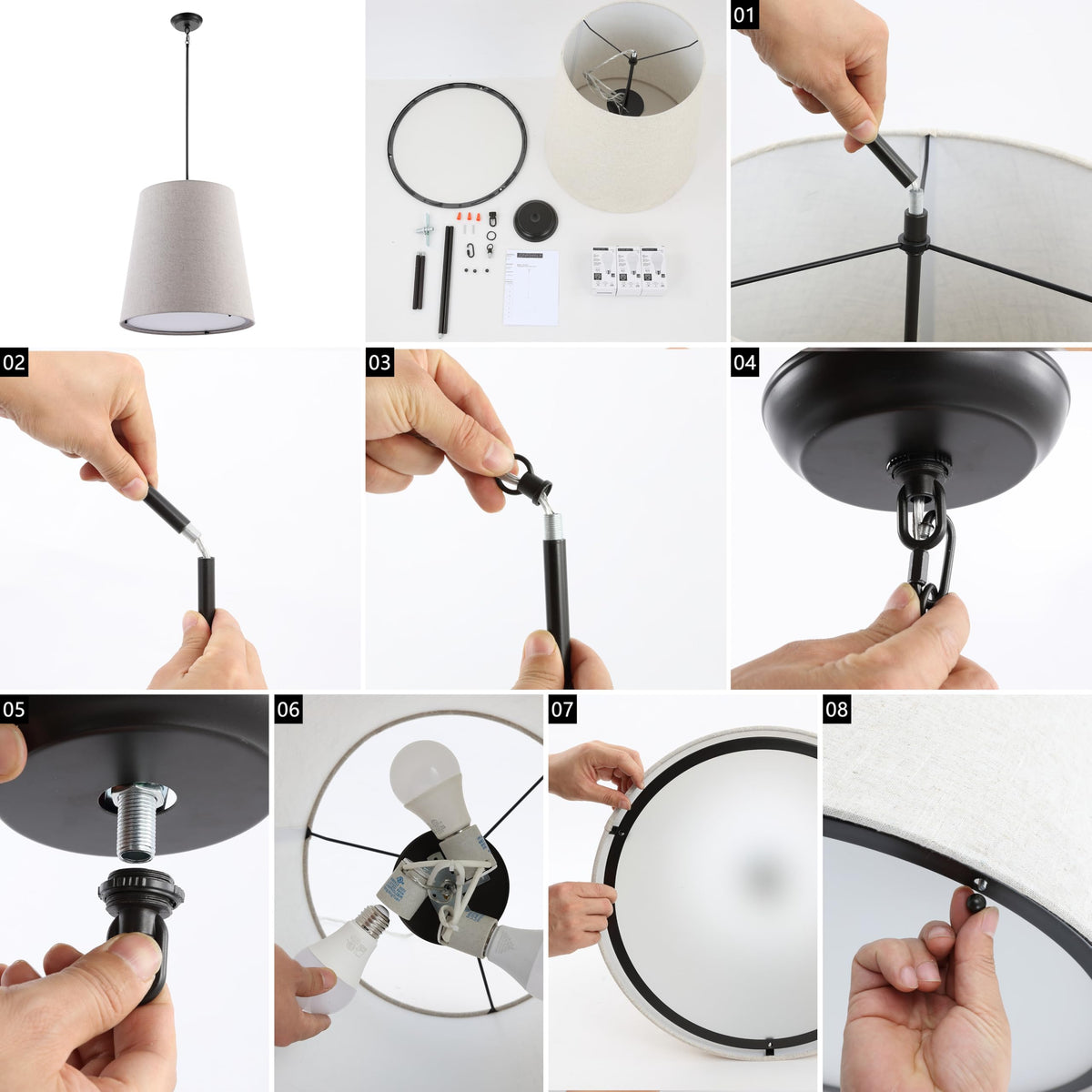 JONATHAN Y 18" Oil Rubbed Bronze 1-Light Iron and Linen Pendant Light, Modern Farmhouse Bohemian Empire Hanging Ceiling Fixture, Adjustable Height, LED Bulb Included JYL1314A