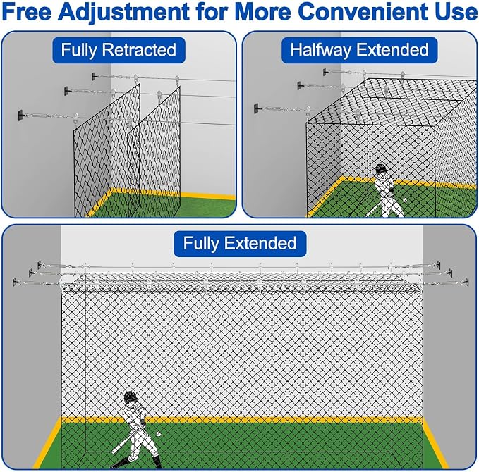 10FT Batting Cage Cable & 30 Pulleys & 30 Spring Hooks Kit, Heavy Duty Retractable Batting Cage Netting Net Wire Tension Hanging Kit, Batting Cage Frame for Indoor & Backyard, DIY Baseball