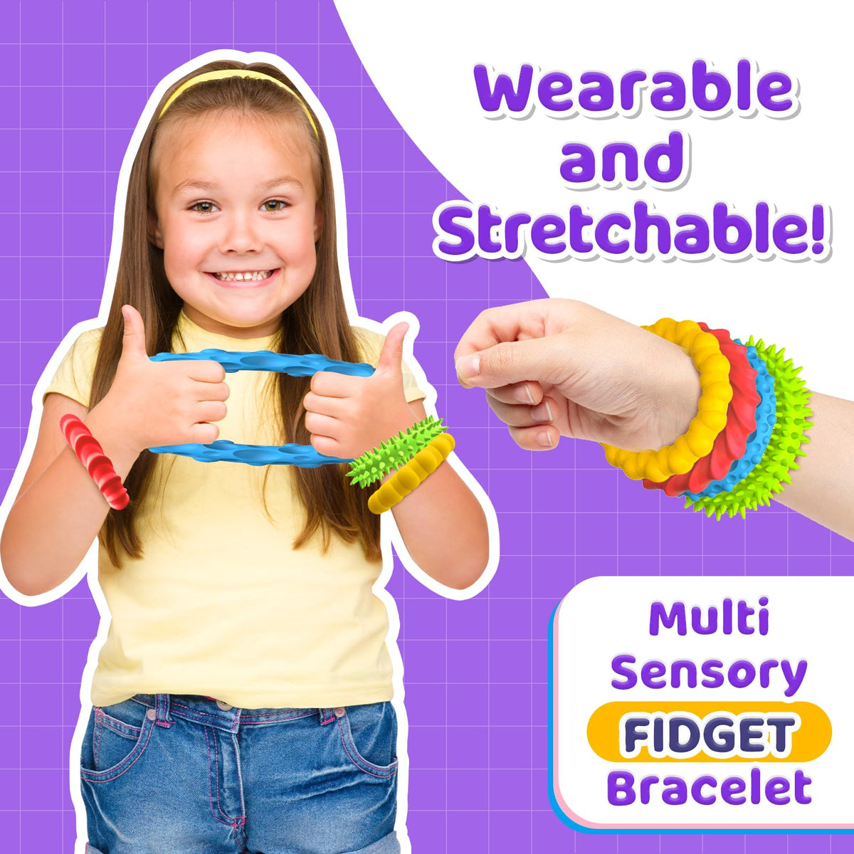 Sensory Fidget Toys for Kids Adults - 4 Pack Stretchy Fidget Bracelet | Texture & Calming Autism Sensory Toys for Special Needs Autistic Children | Calm Down Toy for Toddler Girls Boys
