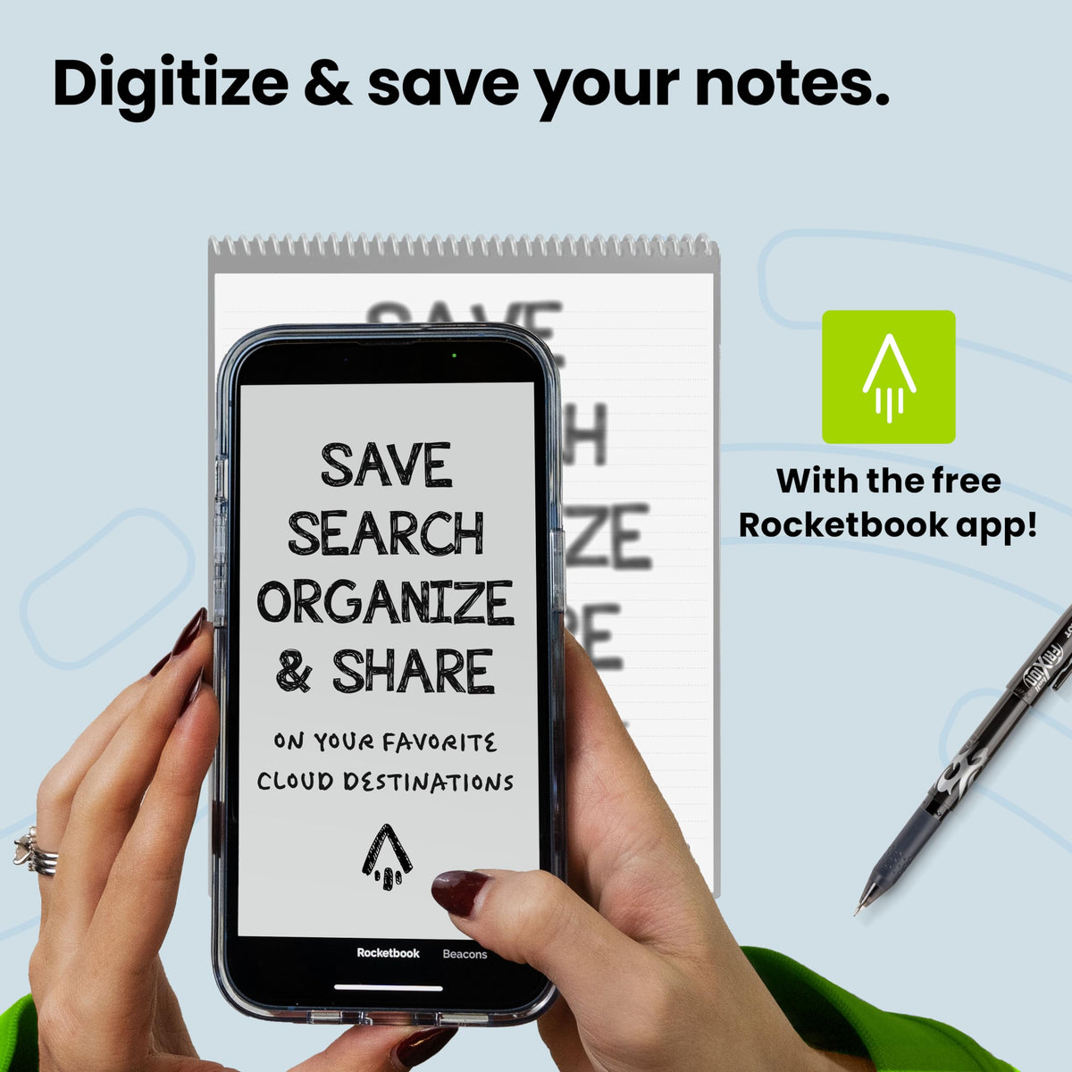 Rocketbook Flip Reusable Smart Notepad | Eco-Friendly, Digitally Connected Notebook for Ambidextrous Writers | Dotted & Lined Combo, 8.5” x 11”, 32 PG, Teal, with Pen, Cloth, and App Included