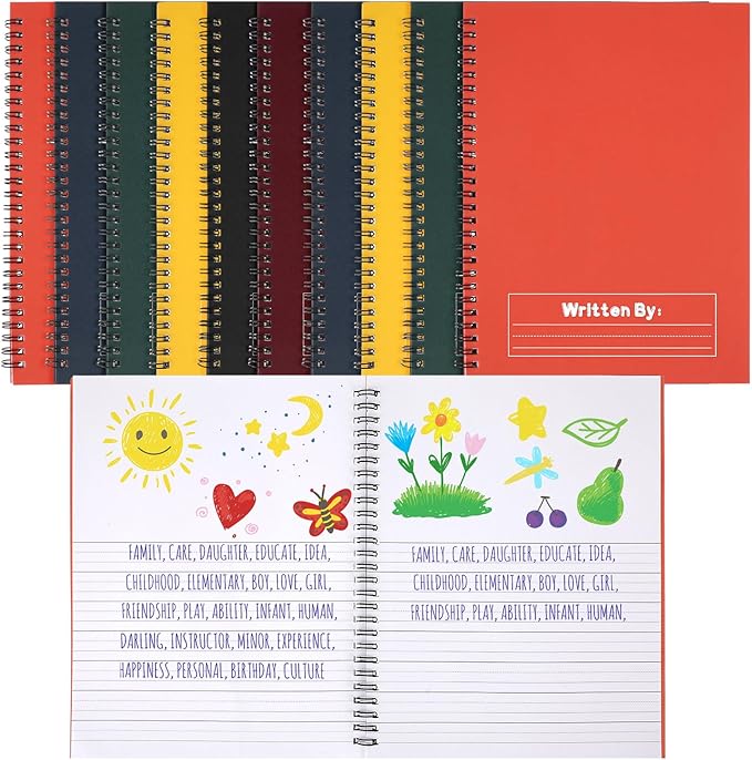 Henoyso 10 Pcs 100/50 Sheets Primary Composition Notebook K-2 Bulk Spiral Primary Journal Drawing Handwriting Practice for Kids Kindergarten 1st 2nd Back to School Supplies (Jewel Tone Color,50 Sheets)