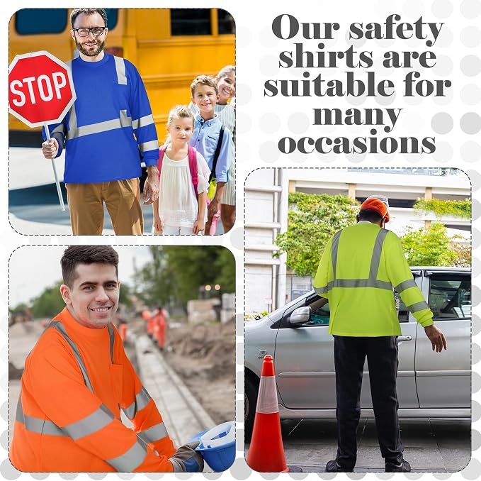 Amylove 4 Pcs Long Sleeve Safety Shirt High Visibility Reflective Construction Work Shirts for Men Women(XL,Yellow, Orange, Black, Blue)