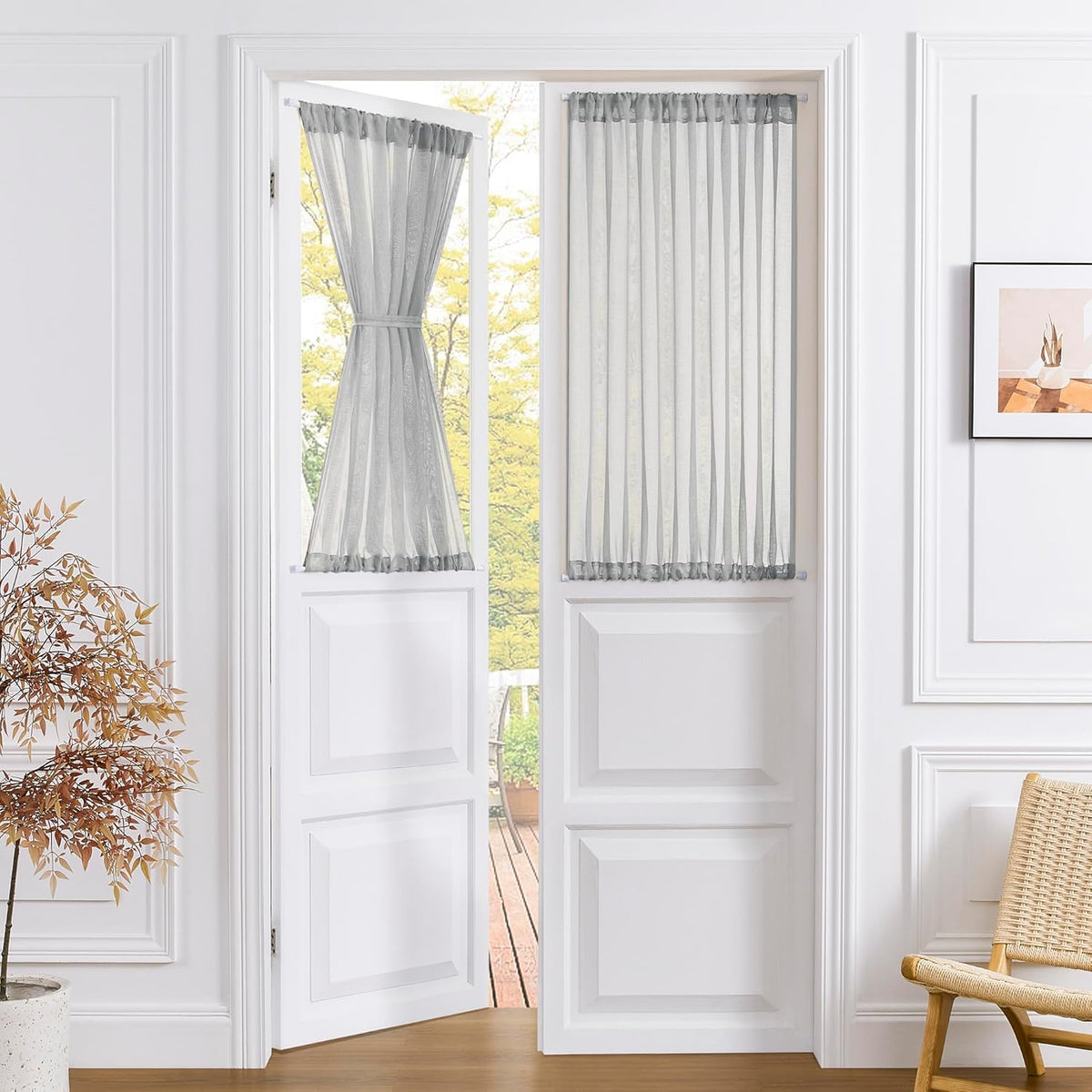 Tollpiz Sheer Door Curtains Closet Linen Textured Curtain Sheers Doorway Light Filtering Voile French Door Rod Pocket Curtains Patio Glass Door, 54 x 63 inches Long, Silver Grey, Set of 1 Panel