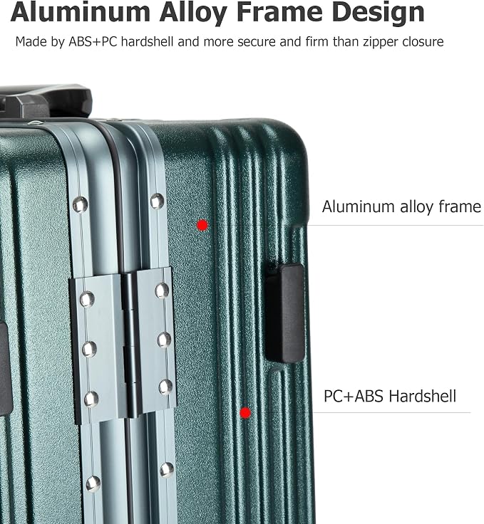 feilario Aluminium Frame PC Hard Shell Spinner Wheels Luggage,22.5"X15"X9.5" Airline Approved Built-In TSA lock Carry on Suitcase, with Cup Holder, USB Port, Phone Holder