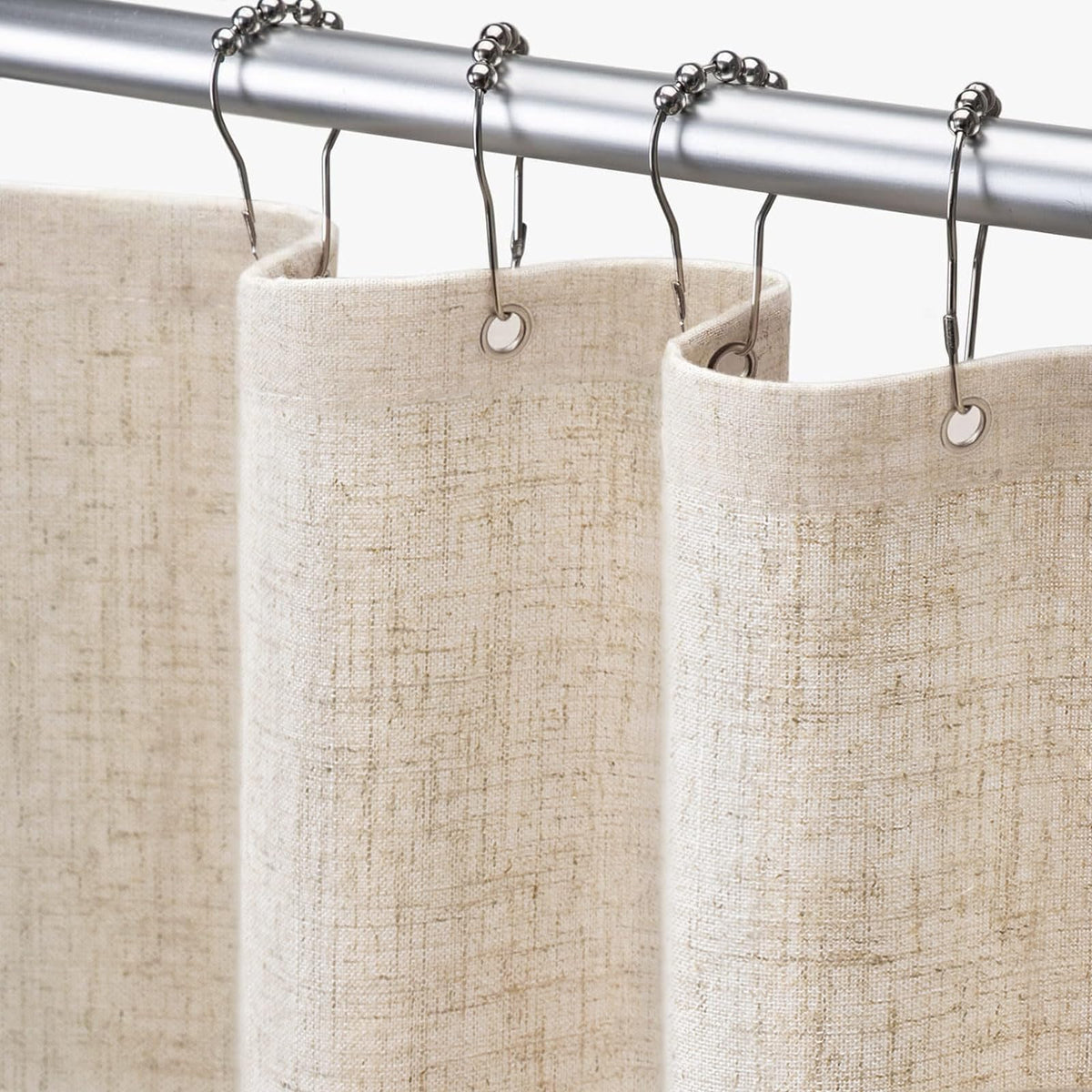 Awellife Extra Long Shower Curtain 84 Inch Length Beige Linen Blend Fabric Shower Curtain for Bathroom, Extra Long 72" W x 84" L