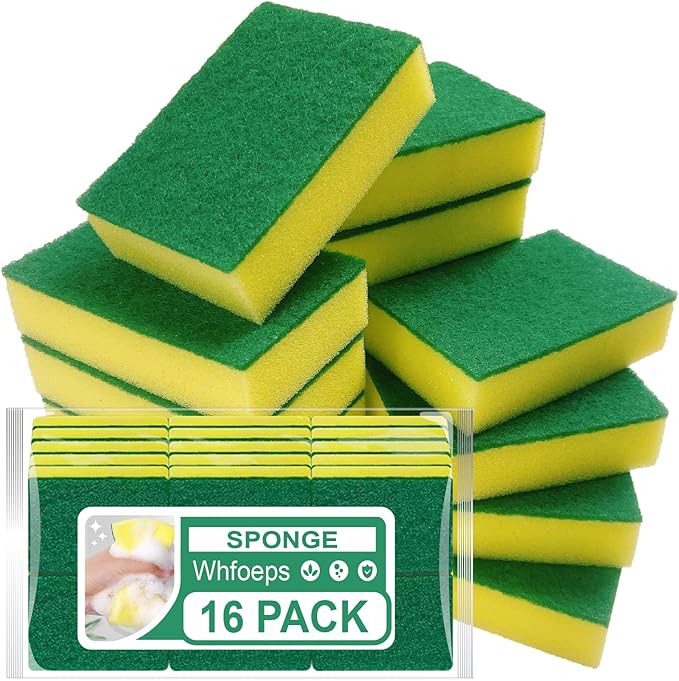 Sponges Kitchen 16 Count, Heavy Duty Scrub Sponges for Cleaning, Effortlessly Clean Your Stovetop, Sinks, Stoves, Appliances
