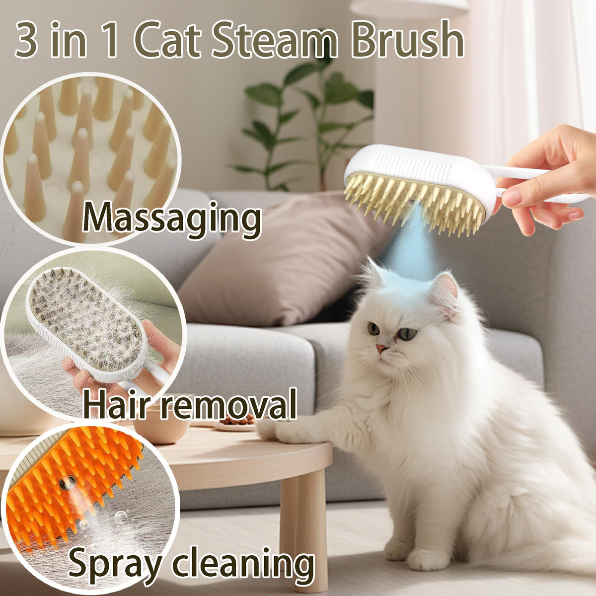 Cat Steam Brush for Shedding Dog Brush with Steam Pet Hair Cleaning Brush Comb for Spray 3 in 1 Pet Grooming for Long & Short Haired Pets – Spritz Defur Comb for cats(grey)