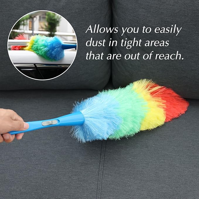 Rainbow Static Duster 24inch Reusable Microfiber Electrostatic Dusters with 2 Beandable and Washable Duster Head for Cleaning Home, Office, Car