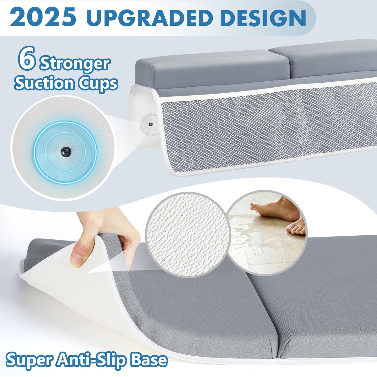beiens Bath Kneeler and Elbow Rest Pad Set - 1.5'' Comfortable Thick Baby Bath Kneeler Pads, Quick Dry Soft Kneeling Pad for Baby Bath Time, Non-Slip Knee& Arm Support Bathtub Mat with Toys Organizer