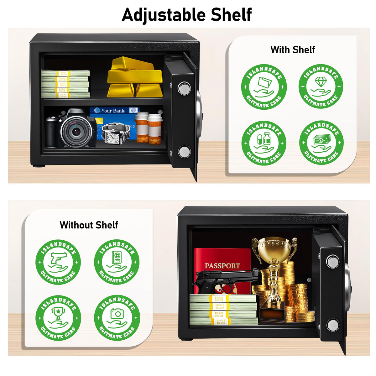ISLANDSAFE Home Safe Box, Digital Small Personal Safes, caja fuerte, Security Money Closet Electronic Lock Box with Keypad for Pistol Cash Jewelry, Document, Hotel, Dorm, Office (0.8cuft Black)