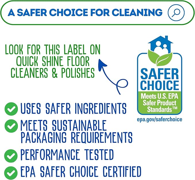 Quick Shine Multi Surface Floor Cleaner 27oz, 2Pk | Ready to Use-Streak Free- No Rinse | Use on Hardwood, Laminate, Luxury Vinyl Plank & Stone | Use in Spray Mops & Vac Mops | Safer Choice Cleaner