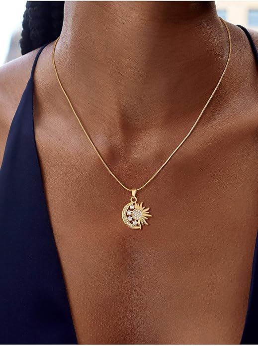 CHESKY Layered Necklaces for Women Trendy, Dainty 14k Gold Plated Pendant Necklace Layering Necklace for Women Non Tarnish Hypoallergenic Sun Gold Necklace Stack Gold Jewelry for Women Gifts