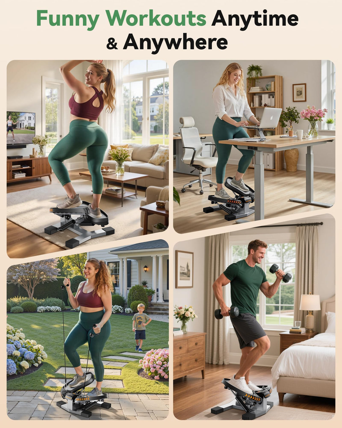 Sportsroyals Twist Stepper,Steppers for Exercise at Home,Stair Stepper with Resistance Bands for Full Body Workout, 400lbs Weight Capacity