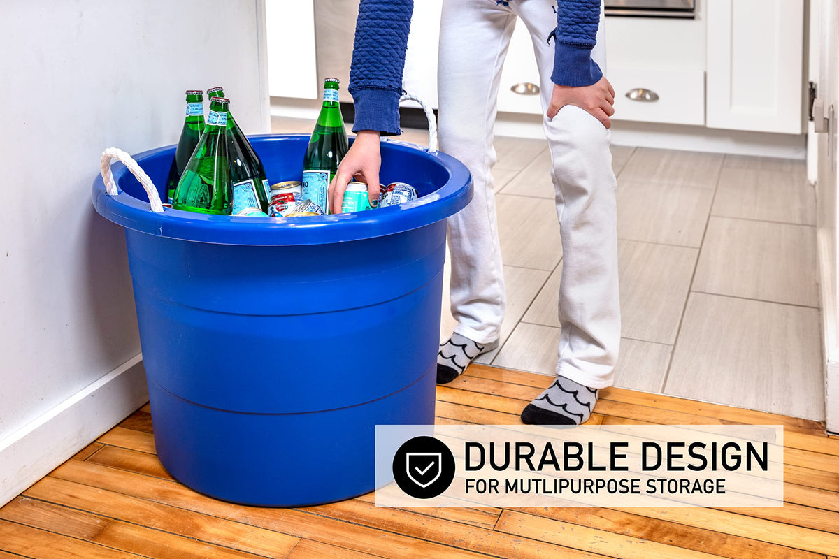 United Solutions Easy-Access Storage Rope Handle Tub, 19 Gallon, Blue, 2 Count (TU0335)