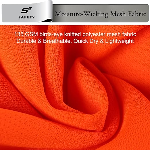 sesafety High Visibility Shirts for Men Class 3 Hi Vis Reflective Construction Shirts for Men with Pocket Safety T Shirt for Mens Work Shirt for Mens Short Sleeve Orange