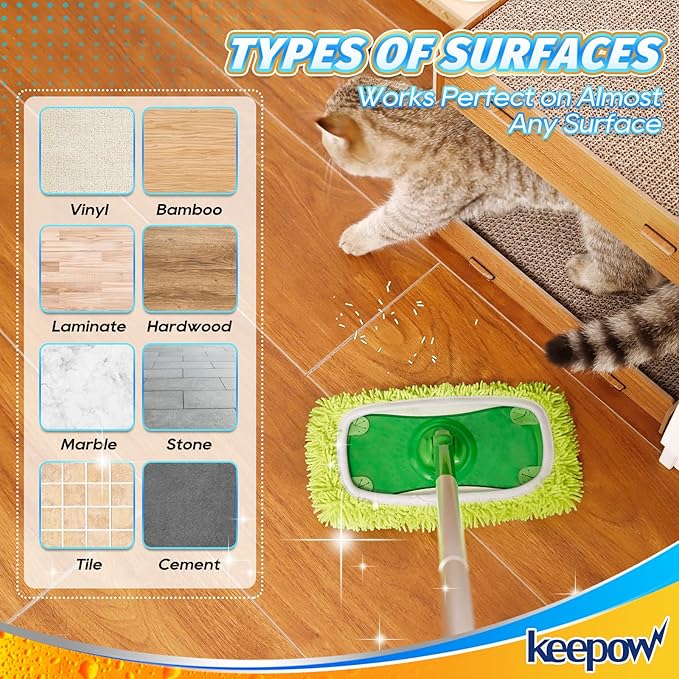 KEEPOW Reusable Microfiber Mop Pads Compatible with Swiffer Sweeper Mop, Dry Sweeping Cloths, Washable Wet Mopping Cloth Refills for Surface/Hardwood Floor Cleaning, 8 Pack (Mop is Not Included)