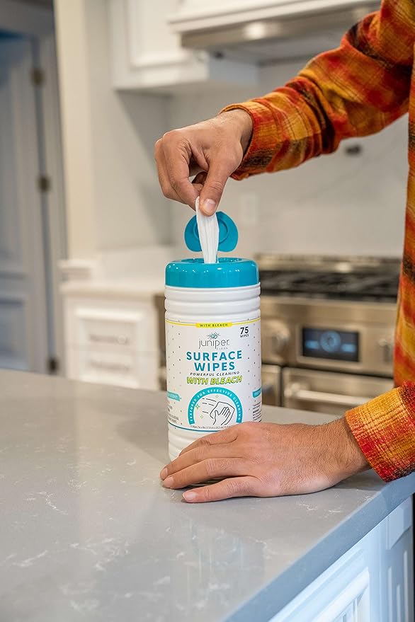 1 Pack Surface Cleaning Wipes with Bleach, All-Purpose Cleaner for Bathroom, Kitchen, Office, 75 Count Canister, 7.5" x 7" Sheet, Fresh Scent, Lint Free & Durable