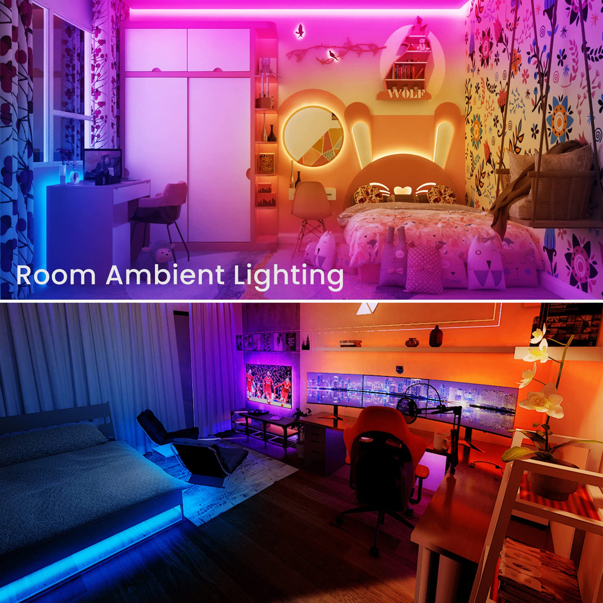 120ft Bluetooth LED Strip Lights,SMD 5050 Music Sync LED Lights Strip,RGB Color Changing LED Lights with Remote,Smart Phone APP Control,LED Lights for Bedroom,Ceiling,Room DIY(APP+Remote +Mic/60ftx2)