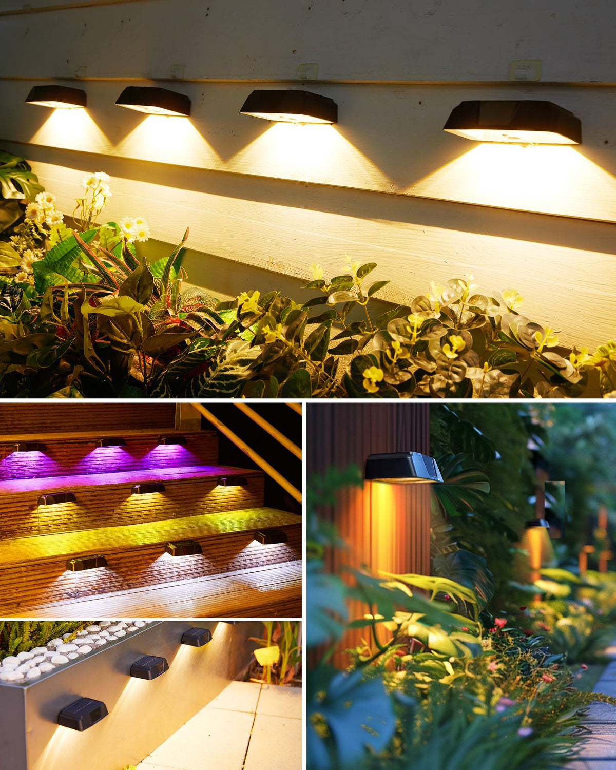 Brightown Solar Fence Lights Outdoor - 6 Pack Solar Deck Light with Warm White, Cool White, 7 RGB Color, Fade/Jump Modes, Solar Lights Outdoor Waterproof for Outside Yard Step