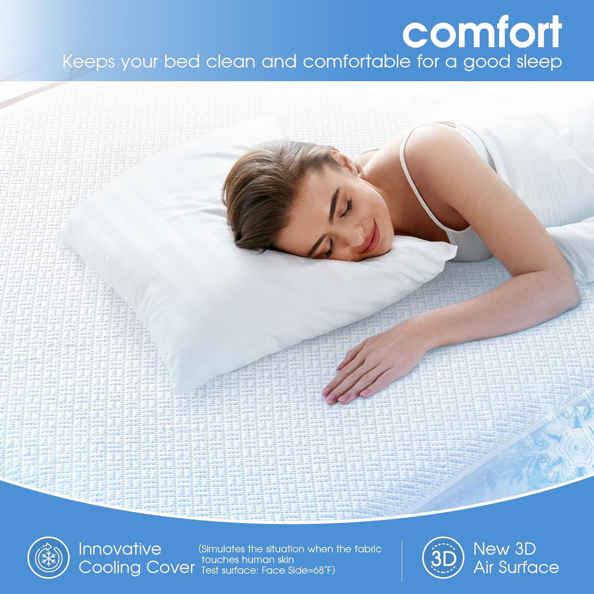 Cooling Waterproof Mattress Protector Twin Size, Mattress Cover 3D Air Fabric Mattress Pad Cover Smooth Soft Breathable Noiseless, 8''-21'' Deep Pocket