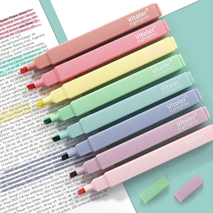 Vitoler Highlighters,8 Colors Chisel Tip Cute Highlighters,No Bleed Bible High lighters for Journaling Planner Notes School Supplies