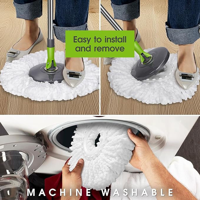Spin Mop Bucket System,Masthome Pedal Spin Mop and Bucket with Wringer Set,EasyWring Microfiber Mop with 3 Mop Pads,360°Spinning Floor Cleaning System - Home & Office Suitable