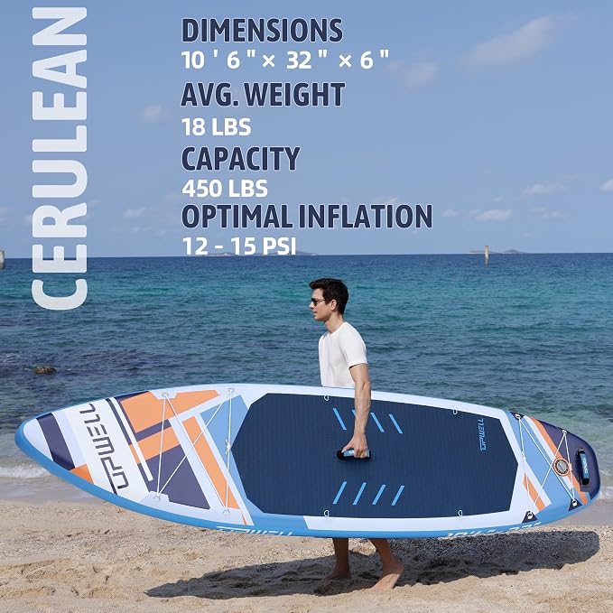 UPWELL 11’6”/11'2”/11'/10'8”/10'6”/10'2” Inflatable Stand Up Paddle Board with sup Accessories Including Backpack, Repairing Kits, Non-Slip Deck, Leash, 3 Fins, Paddle and Hand Pump