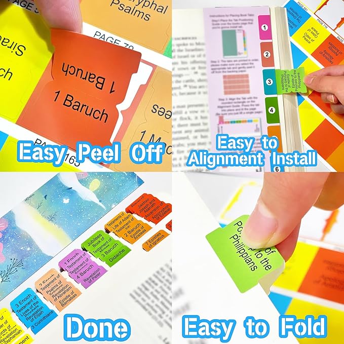 Index Tabs for The Complete 100-Book Apocrypha,2024 Edition 72 Color Coded Laminated Durable Tabs, 68 Books Chapter Tabs, 4 Blank Tabs,1 Placement Guide Card (Book Not Included)