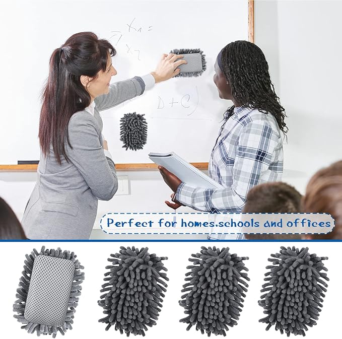 Sherr 24 Pcs Magnetic Whiteboard Eraser School Dry Erase Erasers Microfiber Shag Washable White Board Eraser for Chalk Classroom Home Office (Gray)