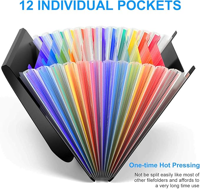 Accordion File Organizer, 12 Pockets Expanding File Folders, Portable Monthly Bill Receipt Documents Organizer with Colorful A-Z Tabs, Letter/A4 Size - Blue