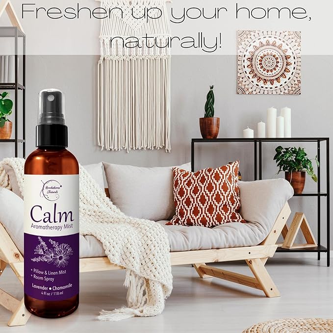 Calm Aromatherapy Mist with Lavender & Chamomile Essential Oil. Natural Sleep & Pillow Spray, Room & Linen Mist. Lavender Spray Air Freshener for Relaxation & Sleep - Brookethorne Naturals