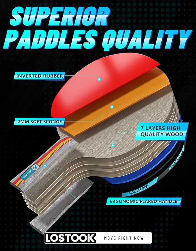 Professional Ping Pong Paddles Set of 2/4 with Table Tennis Rackets and 3 Star Balls, Portable Ping Pong Table Net with Clamps for Any Table, Home/Outdoor Games