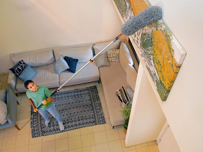 30 Foot High Reach Duster Kit with 5-24 ft Extension Pole // High Ceiling Duster Cleaning Kit with Telescopic Pole // Cobweb Duster // Feather Duster and Ceiling Fan Duster // The Ultimate Dusting Kit