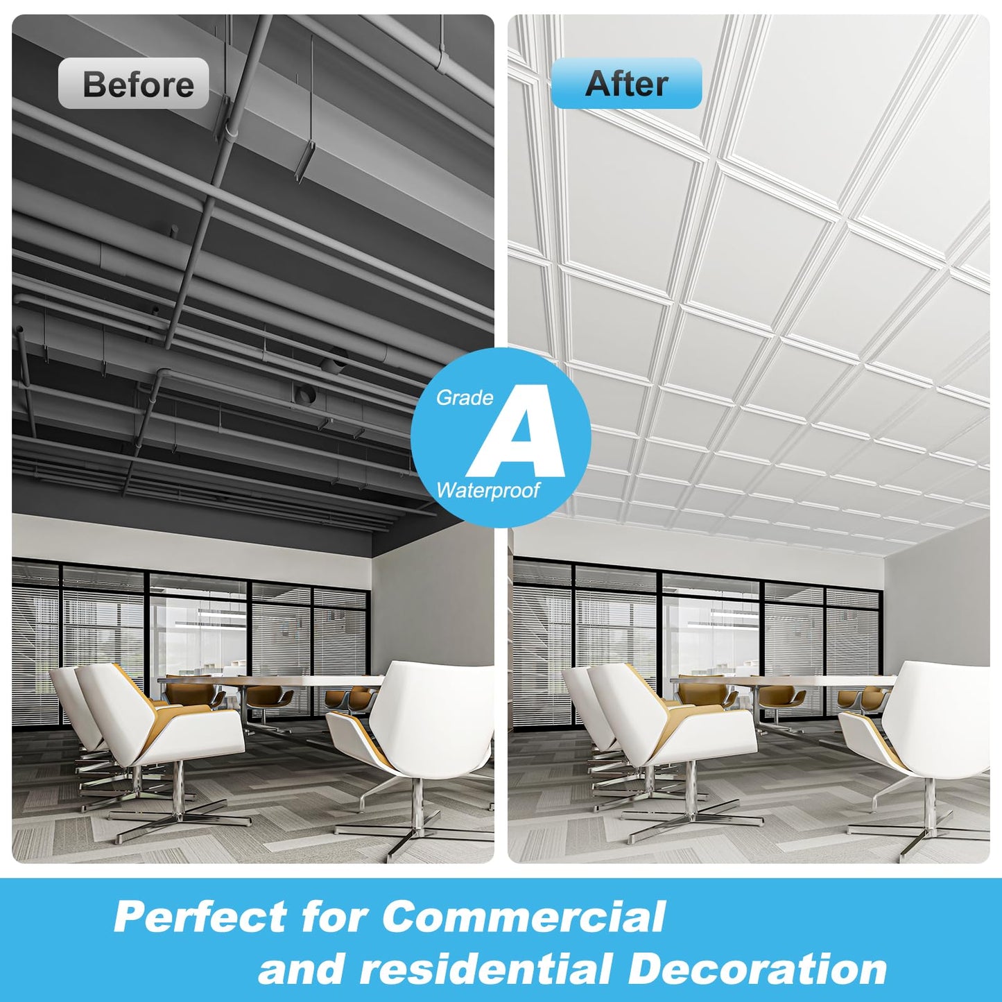 Art3d Drop Ceiling Tiles 48x24, Decorative PVC Ceiling Panels, Waterproof Rustproof and Durable 12-Pack, Glue Down, Rectangular Black