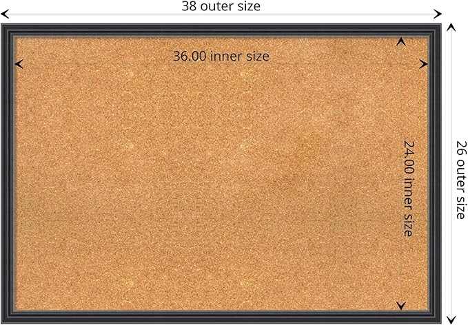 Amanti Art Natural Cork Board for Wall, 26x38 Vision Board with Black Wood Frame, Large Corkboard Office Decor for Home Organization, Traditional Corkboard Pinboard to display items for home