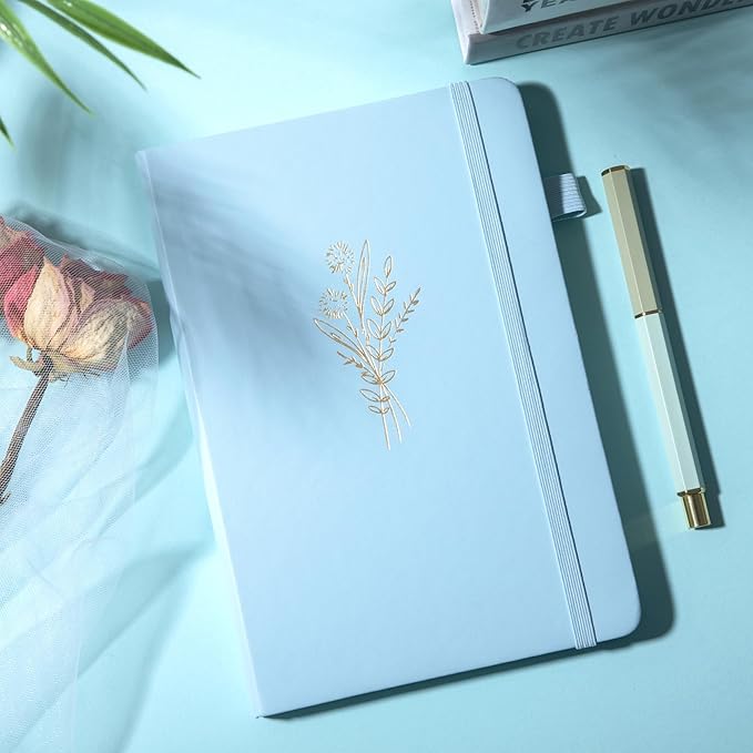 MINICAGIE 2 Pack Lined Journal Notebook for Women Cute Leather Journals for Writing Aesthetic Floral Diary 192 Pages A5 Hardcover Journaling Notebooks with Pen Loop, Blue, Pink