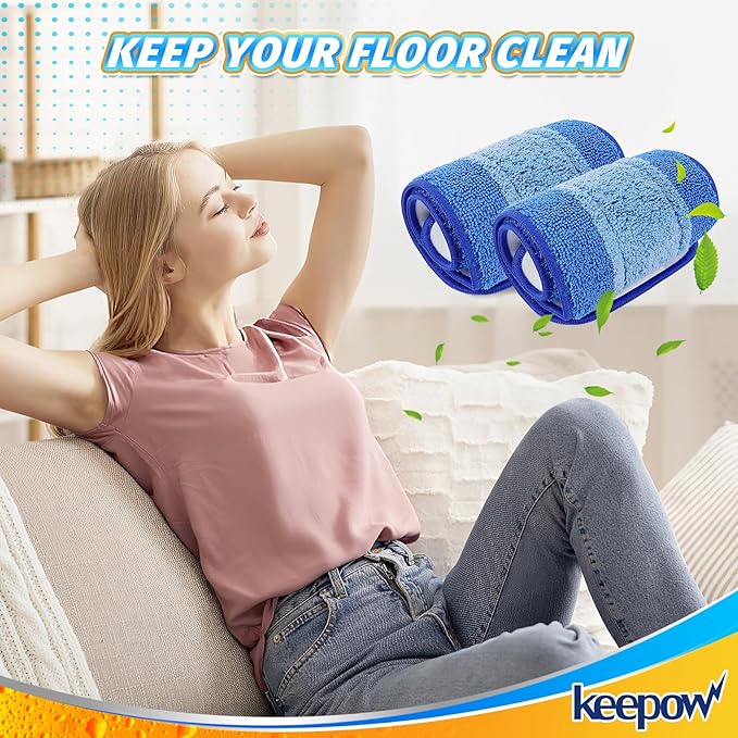 KEEPOW 2 Pack Microfiber Cleaning Pad, Mop Replacement Pads for Hardwood Floor Cleaner/Hard Surface Floor Cleaners, Washable Dusting Refill for Premium Spray Mop