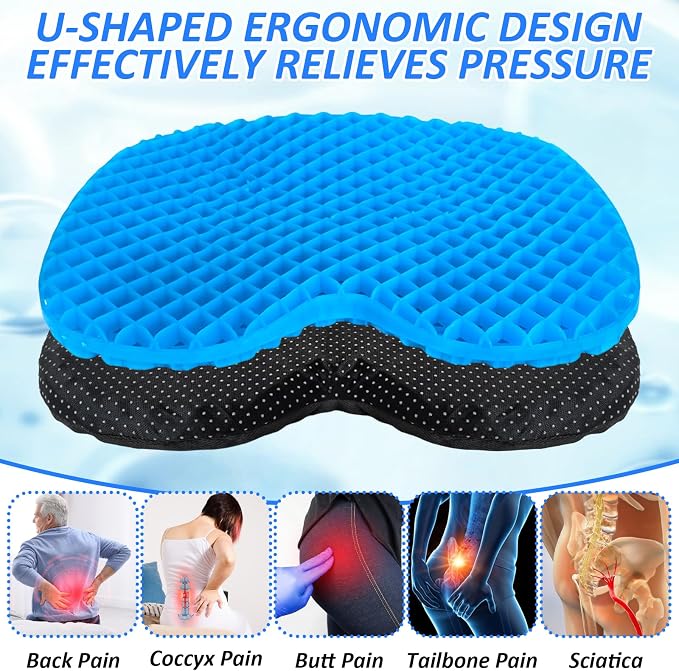 2 Pcs Anti Slip Kayak Seat Cushion Breathable U Shape Seats Pad with Non-Slip Cover Thick Waterproof-Gel for Sit in Inflatable Kayak Canoe and Boat Kayak Accessories for Fishing Kayak