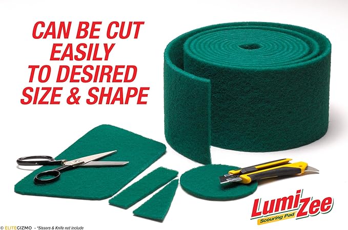 Green Scrubbing Pad Roll 19ft Economy Size Medium Duty Abrasive Scrub Sponge Scouring Pads 19ft x 6in x 0.3in (6m x 15cm x 8mm) Scrubby Tough Stains Cleaning Pans Dishes Stoves Bathroom Sinks Grills