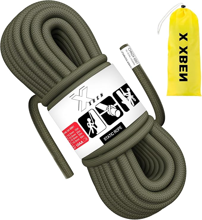 X XBEN Outdoor Climbing Rope 10M(32ft) 20M(64ft) 30M(96ft) 50M(160ft) 70M(230ft) 152M(500FT) 352M(1000FT) Static Rock Climbing Rope for Escape Rope Ice Climbing Equipment Fire Rescue Parachute