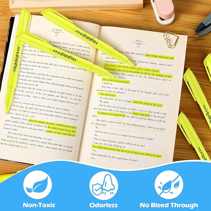 KIZZYEA Highlighters, 60 Pack Yellow Highlighters Bulk, Bright Color Chisel Tip & Dry-Quickly, No Bleed Highlighter Markers for Adult Kids, School Supplies for Teachers, Office Classroom Must Have