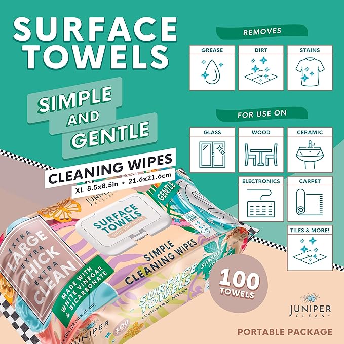 3 Packs Surface Cleaning Wipes, Thick & Large Dispose, All-Purpose Cleaner for Bathroom, Kitchen, Office, 300 Count Soft Flow, Biodegradable, White Soap Scent